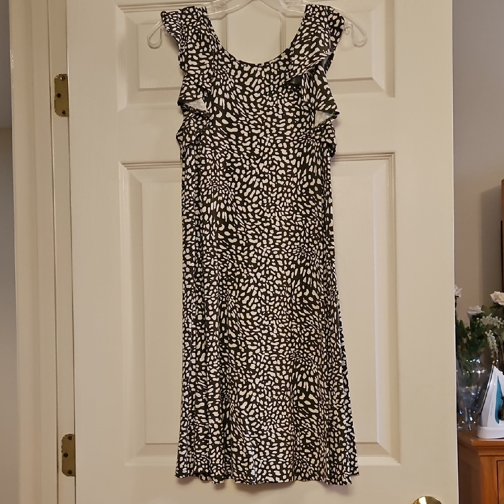 LOFT Olive Green and White Mini Dress